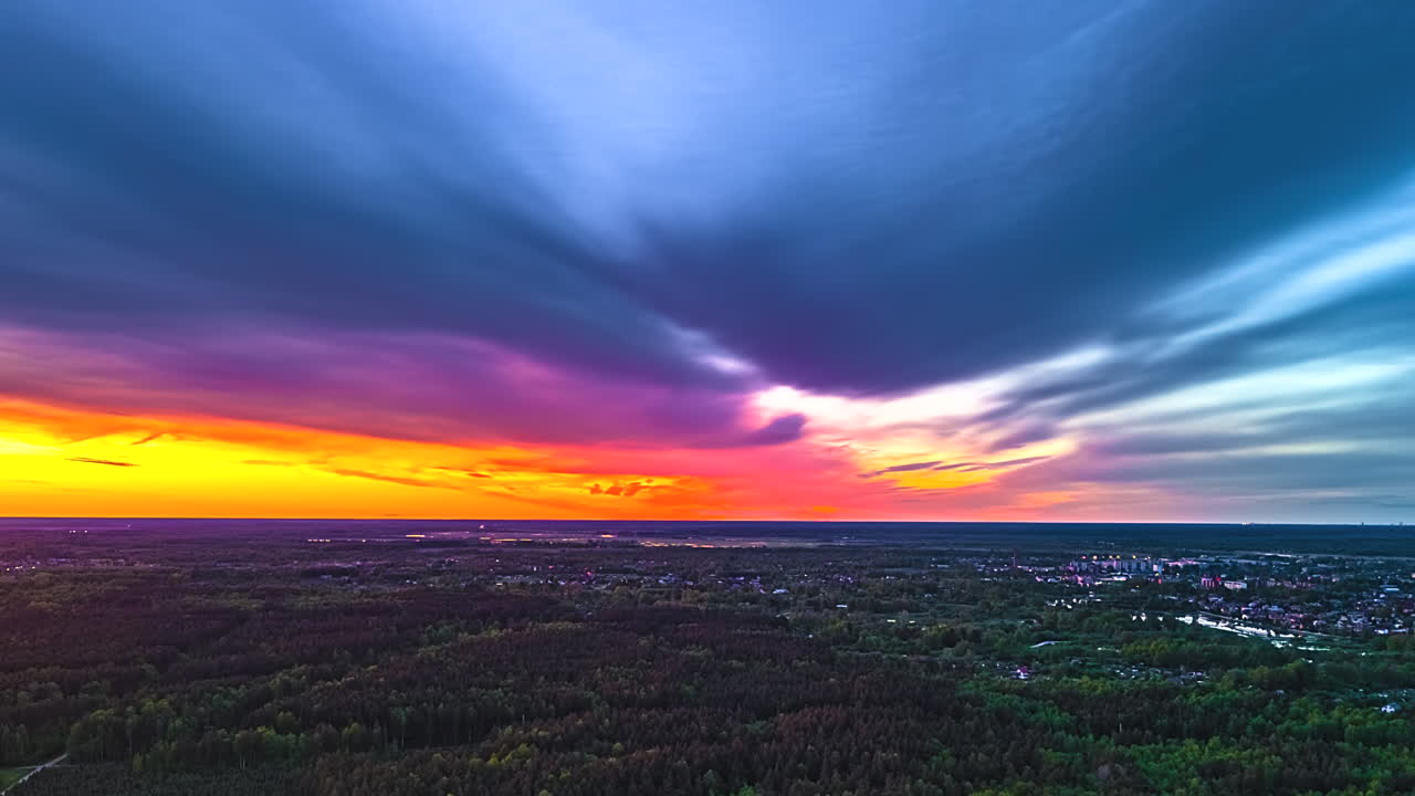 Dramatic Sky With Colorful Horizon At Sunset. Timelapse