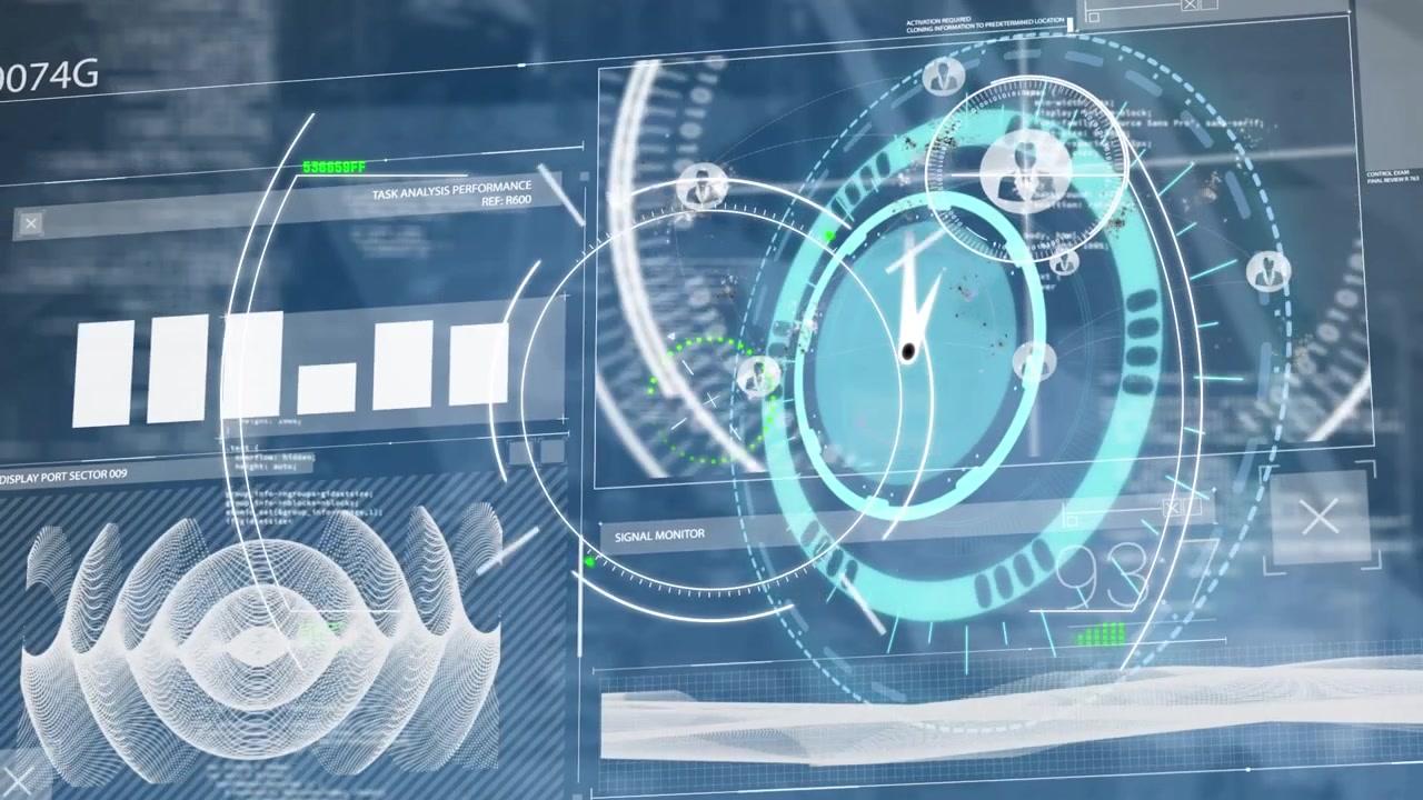 Animation of scope scanning over moving clock and data processing