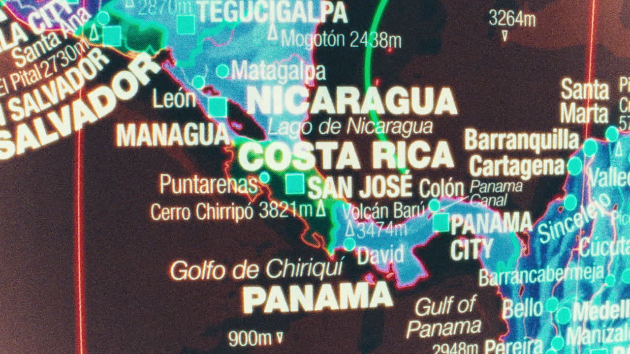 Close-up View of Central America and Northern South America on a Map