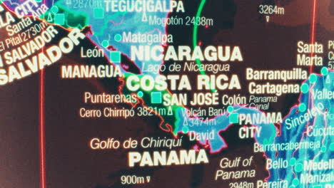 close-up view of central america and northern south america on a map