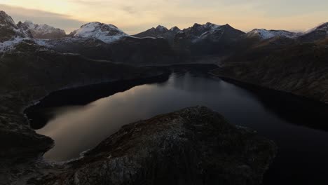 Aerial-view-of-Norway-snow-mountain-beautiful-landscape-during-winter