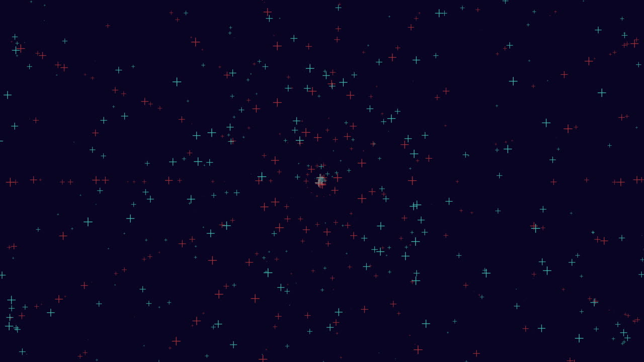 Flying random rainbow crosses in night sky