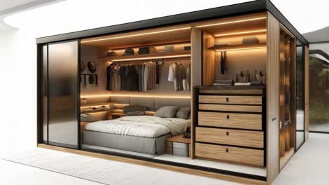 modern integrated bedroom and walk-in wardrobe design