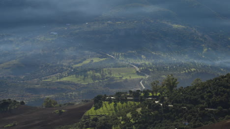beautiful green and misty valley of spain, aerial view
