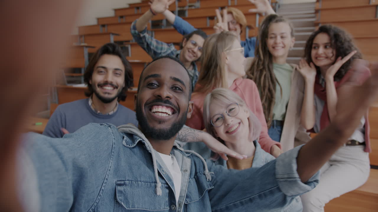 Happy Students Taking a Selfie in Classroom