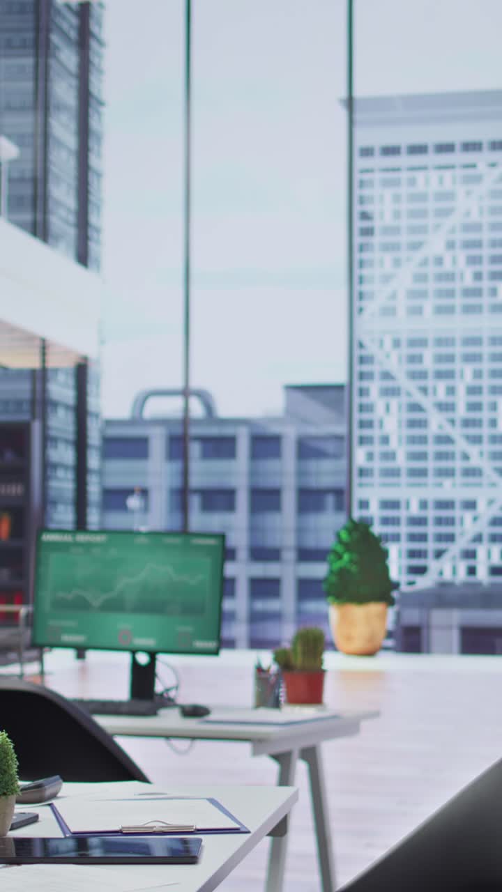 Vertical Video Corporate office in high end building for job interviews and recruiting staff