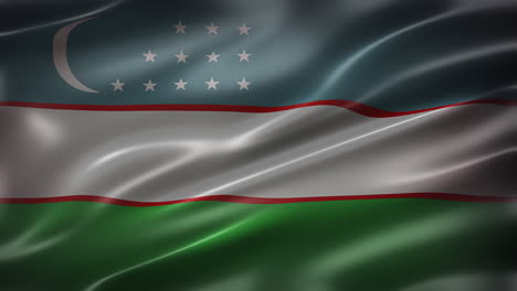 the national flag of uzbekistan, front view, full frame, glossy, sleek, elegant silky texture, waving in the wind, realistic 4k cg animation, movie-like feel and look, seamless loop-able