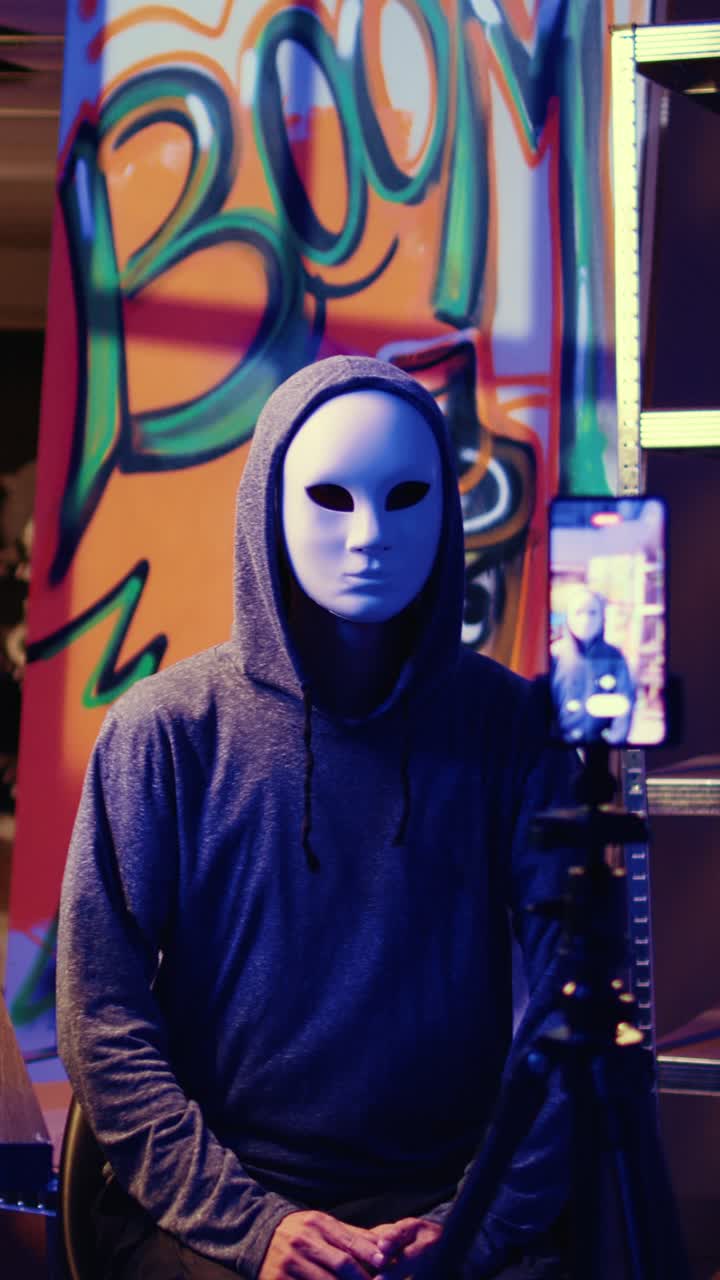 Vertical video Masked hackers film ransom video