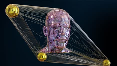 loop animation of metalic balls, human face, bust, wireframe, abstract art 3d sphere, motion design template, dynamic composition, oddly satisfying, 3d render