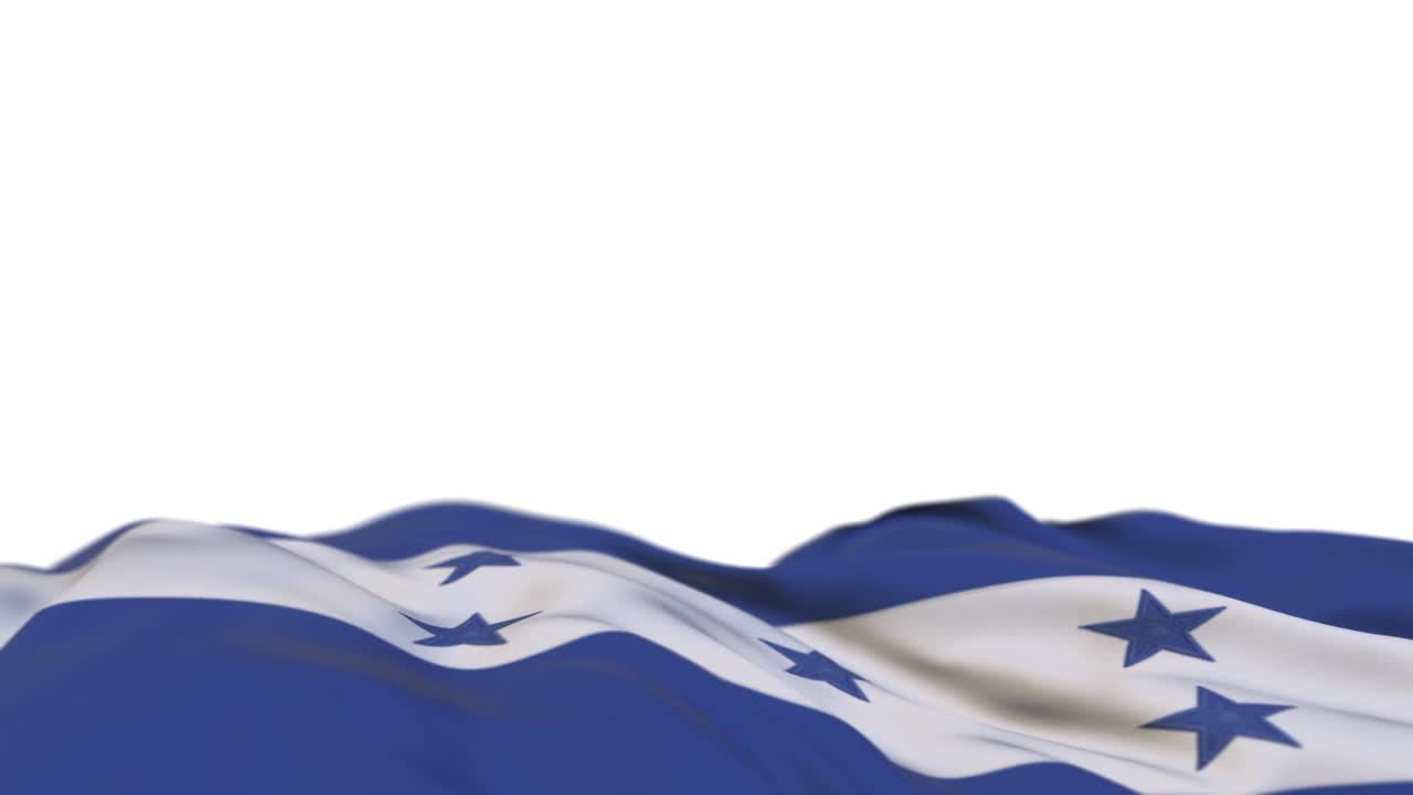 la bandera de la tela de honduras ondeando en el bucle del viento. el estandarte de la tela cosida de bordado de honduras balanceándose en la brisa. fondo blanco medio lleno. lugar para el texto. bucle de 20 segundos.