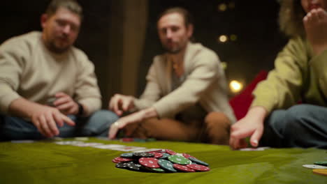 Camera-Focuses-On-A-Stack-Of-Poker-Chips