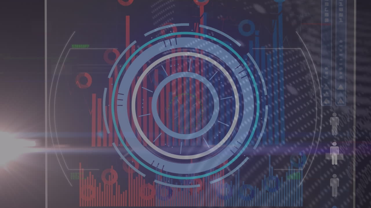 Animation of data processing over scope scanning on black background