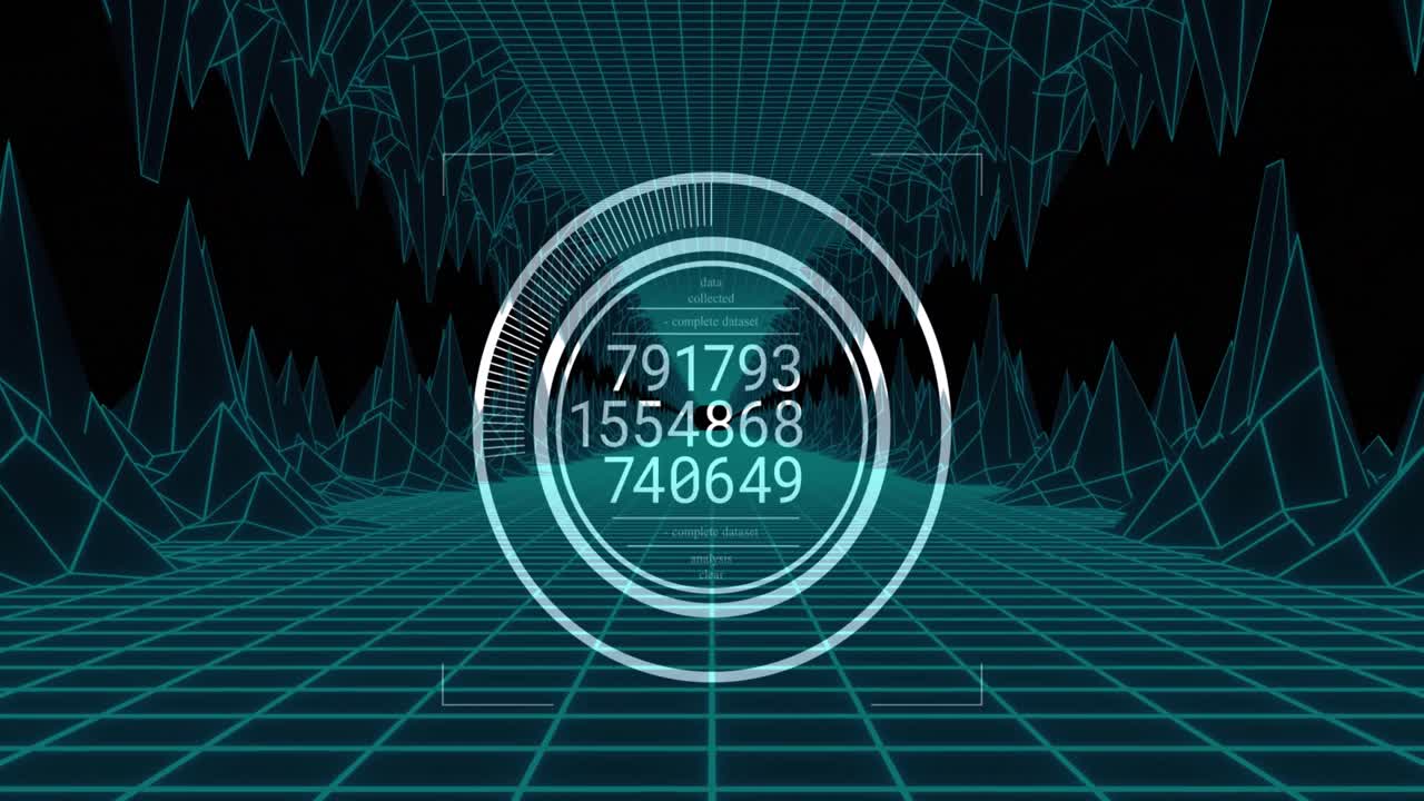 Animation of scope scanning and data processing on black background