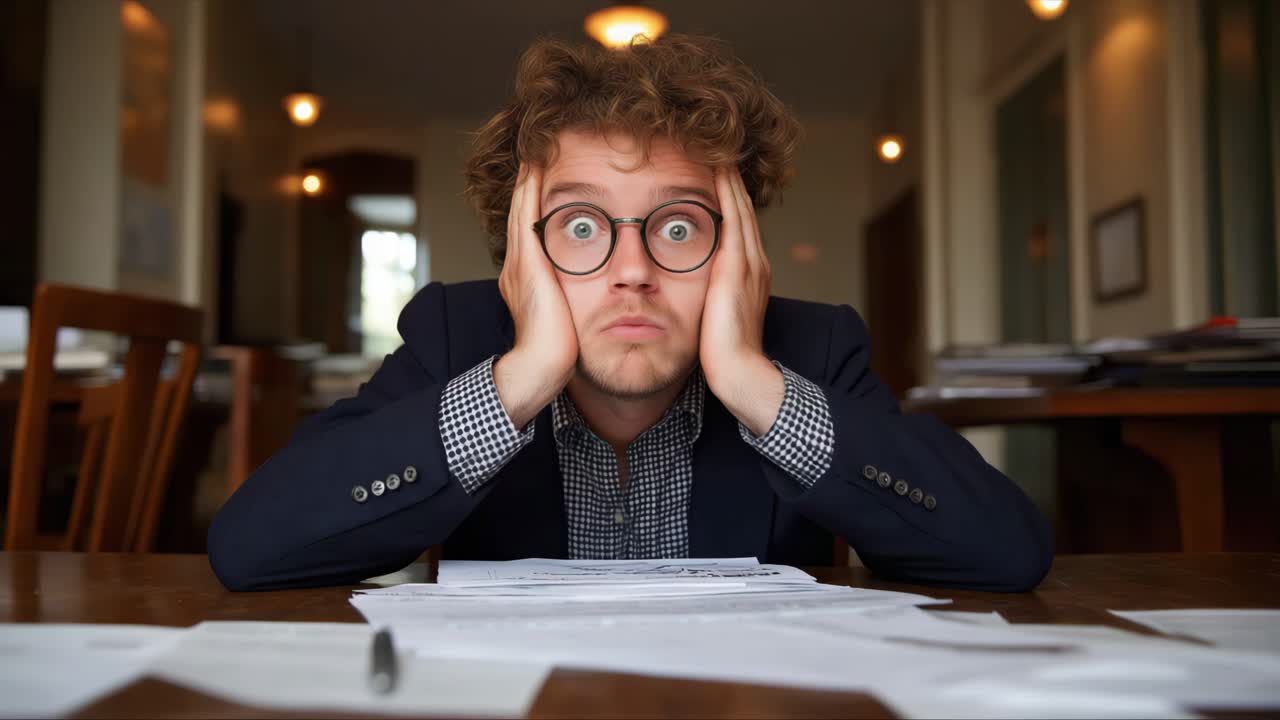 Stressed Businessman With Glasses At Desk