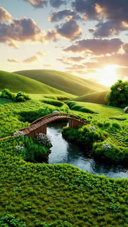 tranquil countryside bridge at sunrise