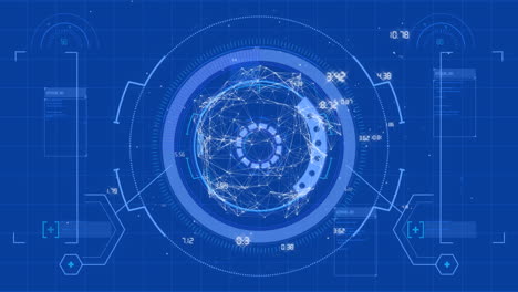 animación del escaneo del alcance y el procesamiento de datos sobre la cuadrícula sobre fondo azul