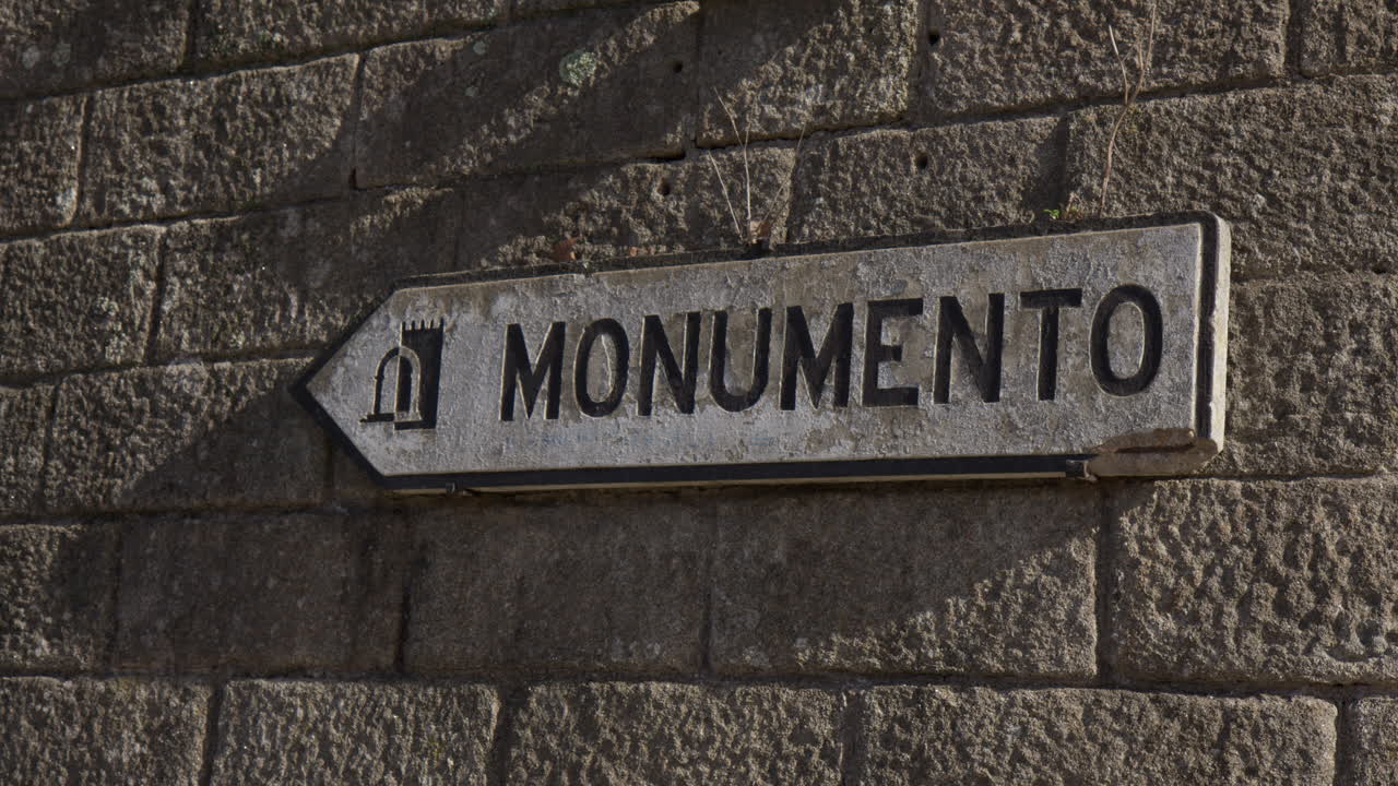 Ancient Marble Portuguese Sign Monumento In Porto, Portugal. Close-up Shot
