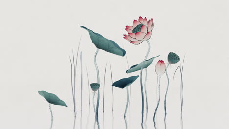 chinese retro painting style lotus illustration.