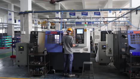 many works are work cnc machine in factory. industry 5.0, industrial 4.0 concept
