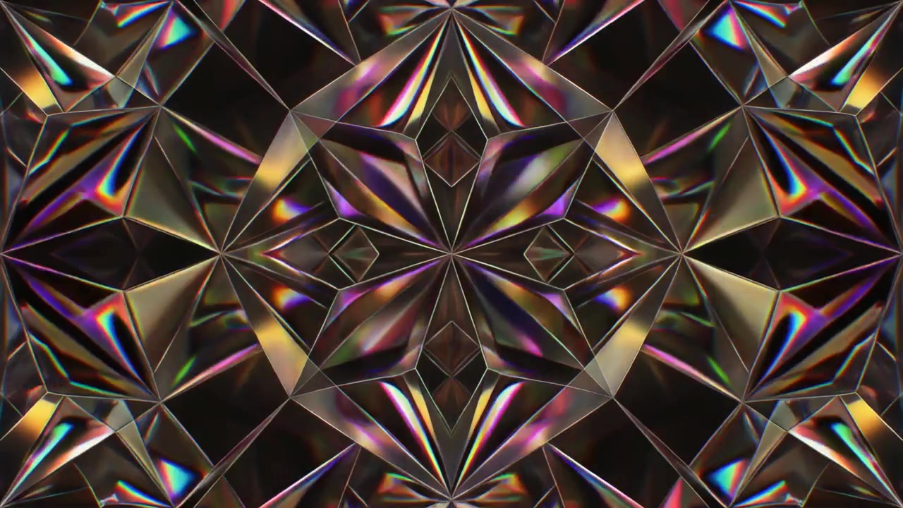 Padrão Abstrato de Caleidoscópio com Prismas de Vidro Geométricos Cintilantes