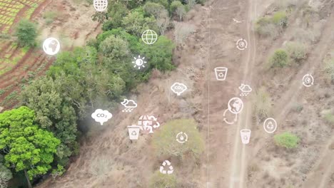 Drone-flying-in-farms-in-Kilimanjaro-slopes--Green-Kenya-farms,-poor-settlement-africa-aerial-agronomic-plantation