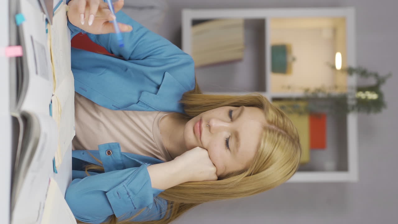 Video verticale di una studentessa disperata