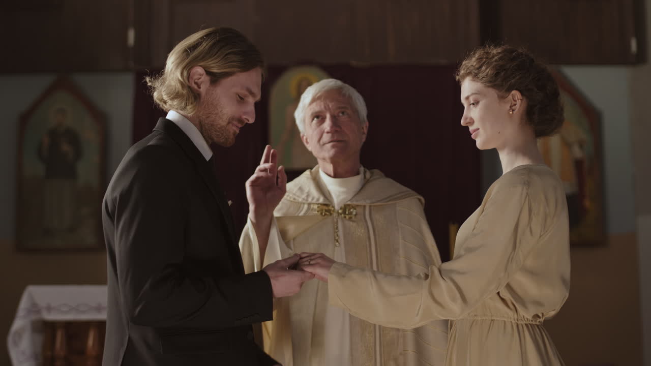 Elderly Priest Solemnizing Rites of Matrimony