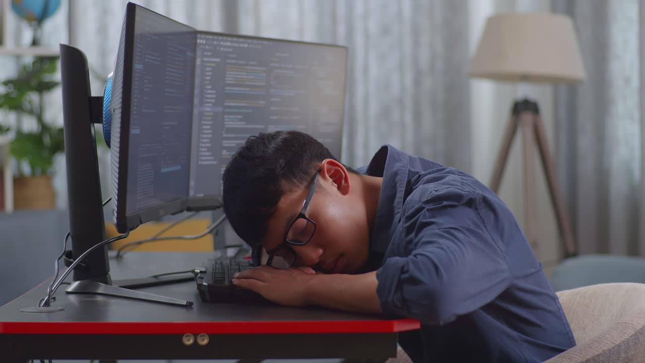 Tired Programmer Taking a Nap at Their Desk