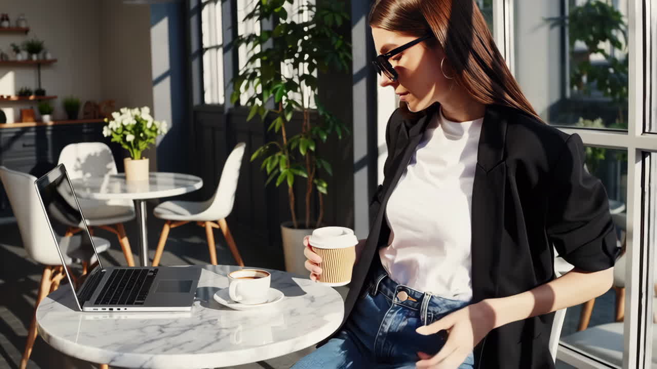 mujer trabajando en una cafetería