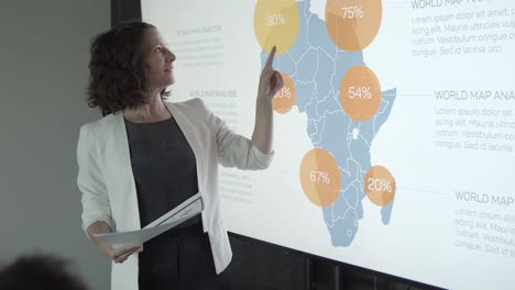 bastante administrador de contenido apuntando al mapa y hablando