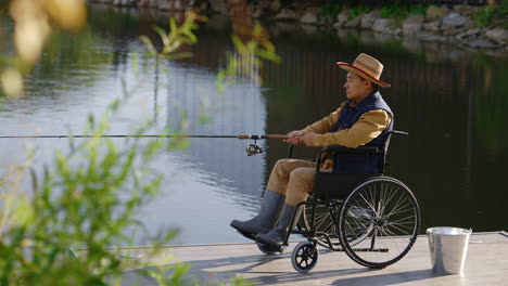 man in wheelchair fishing