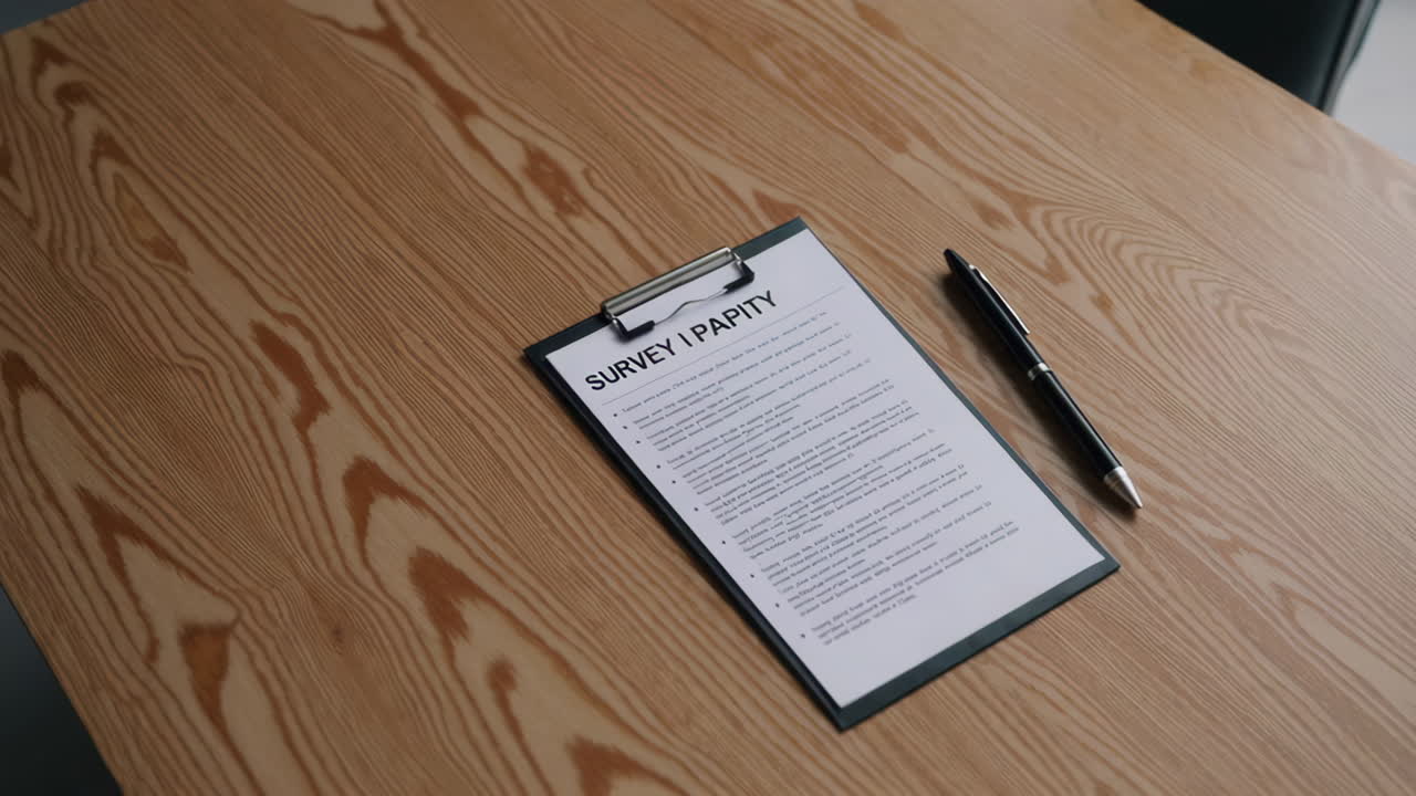 Survey on Clipboard on Wooden Table