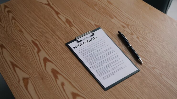 Survey on Clipboard on Wooden Table