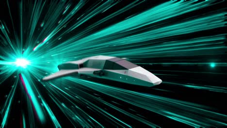 futuristic spaceship traveling at warp speed