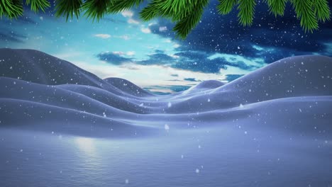 Animation-of-fir-trees-branches-over-winter-landscape