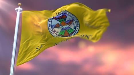 flag of san bernardino at sunset, california, in united states of america - loop