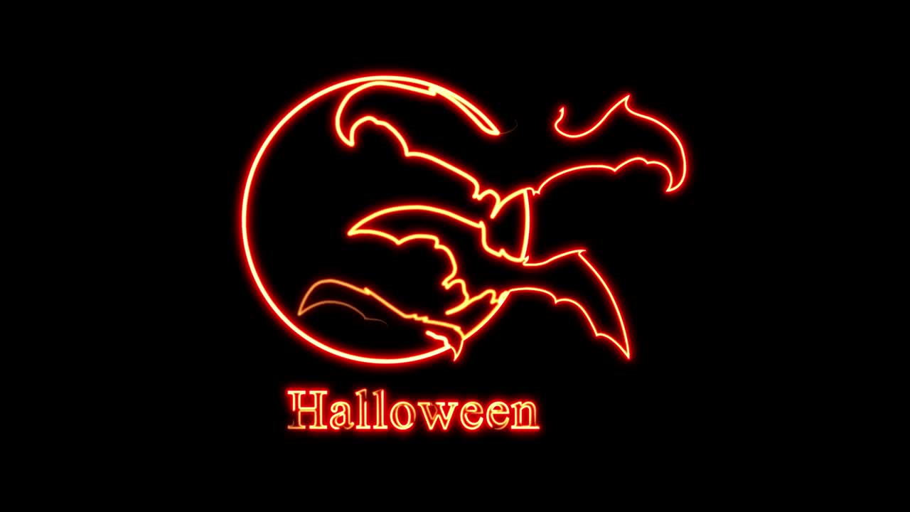행복한 할로윈 네온 텍스트 박이는 모션 그래픽, 4k, 루프 애니메이션