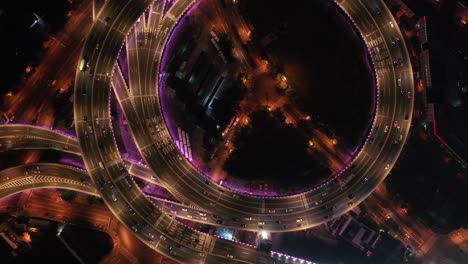 aerial view of nanpu bridge in shanghai at night