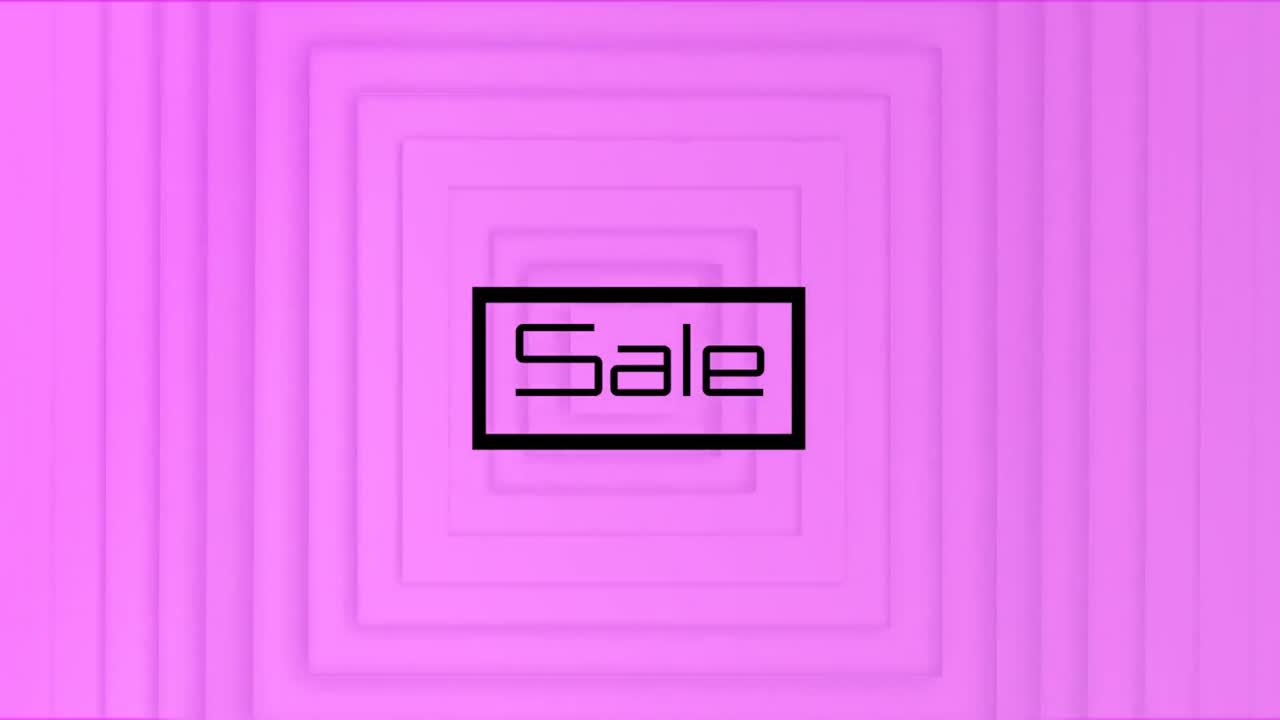 animación del texto de venta y los cuadrados sobre fondo rosa