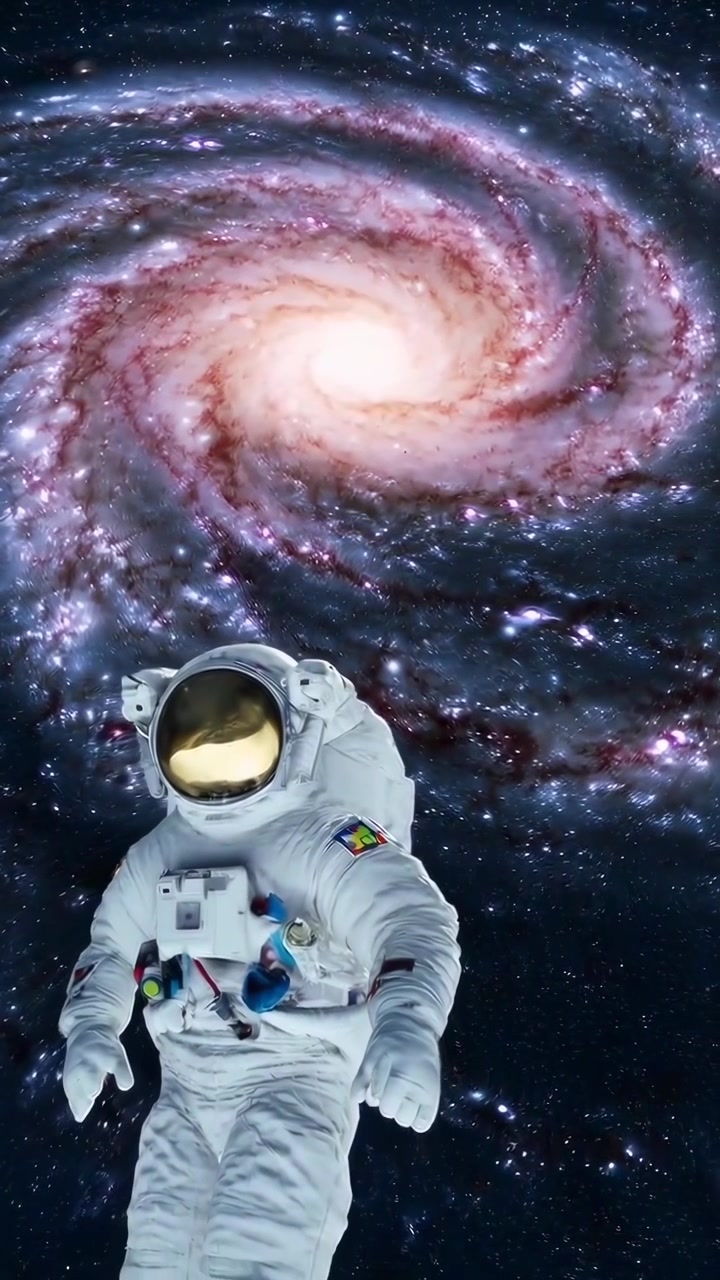Astronaut Floating in Space with a Distant Spiral Galaxy