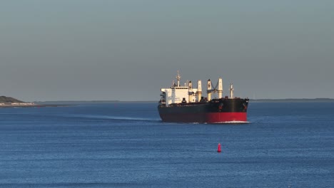 Tomini-Unity-cargo-ship-moving-on-river-logistics-in-Holland-at-sunset