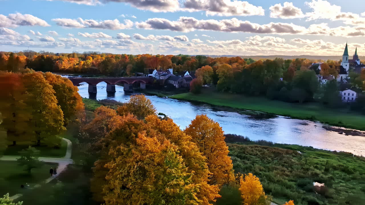 Old Brick Bridge across the Venta River in Kuldiga Latvia viewpoint park nature