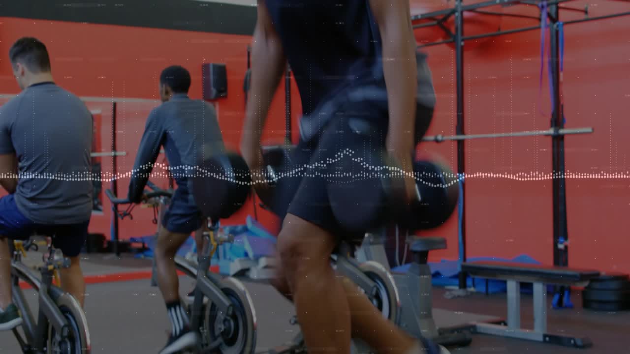 Gym member approaching dumbbells, picking them and starting step-ups on blue plyo box for strength