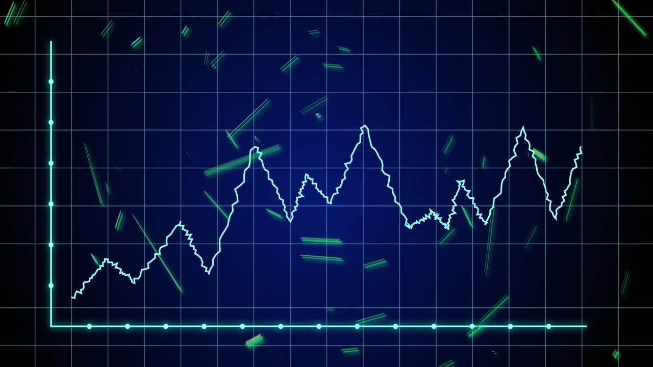 animación del procesamiento de datos a través de la red de red contra formas verdes abstractas sobre fondo azul.