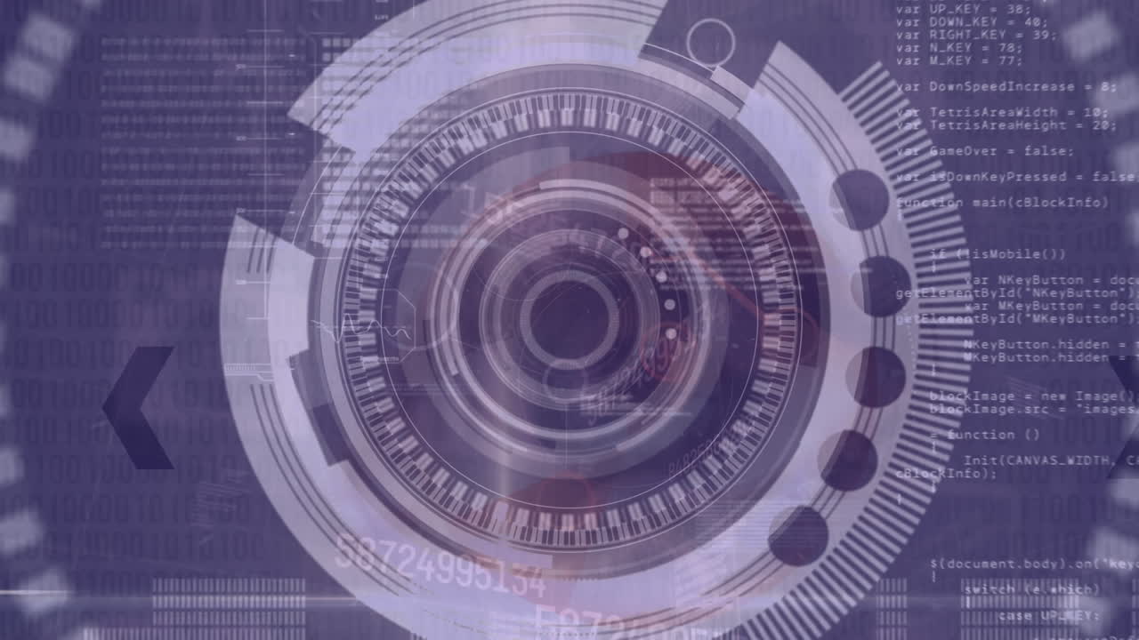 animación del escaneo del alcance y el procesamiento de datos en pantalla púrpura