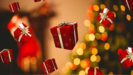 Animation-of-presents-falling-over-christmas-tree