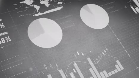 animation of statistical data processing over grid network against grey background