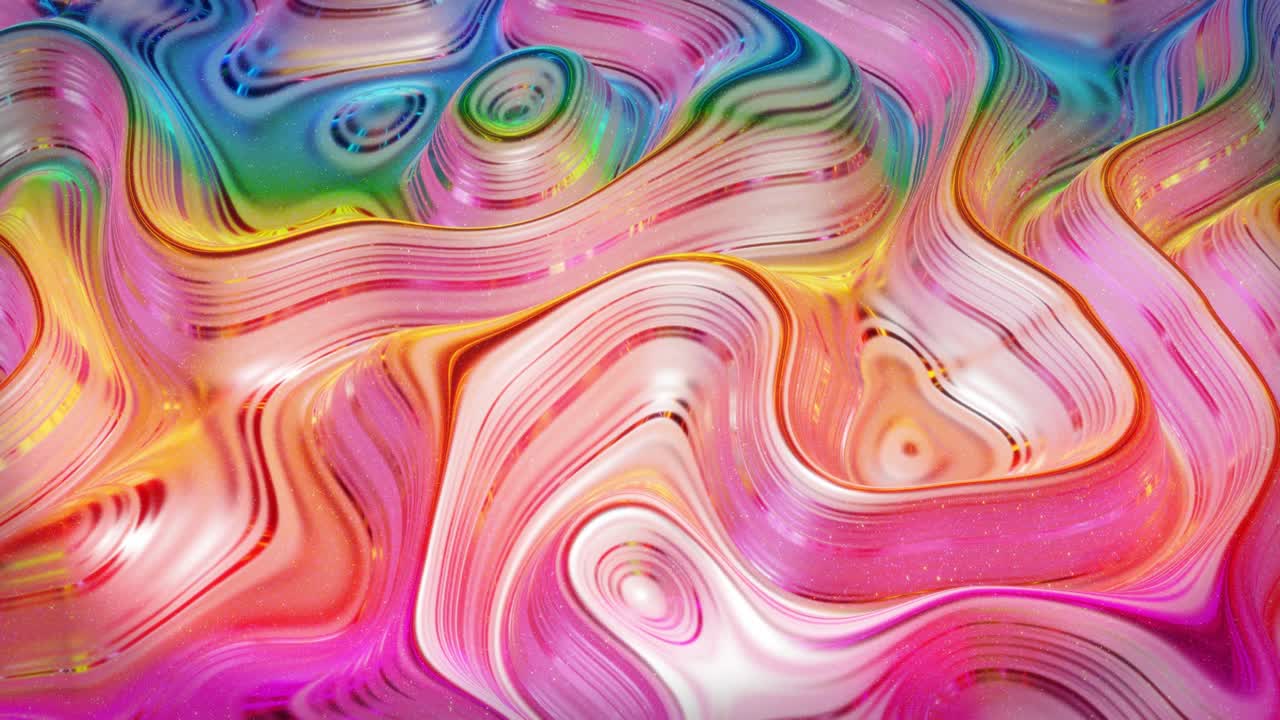 fondo abstracto en bucle. hermosa superficie ondulada iridescente de líquido con patrón, color de gradiente y ondas de flujo en él. arco iris brillante y fluido mate. bg creativo brillante con animación suave y suave.