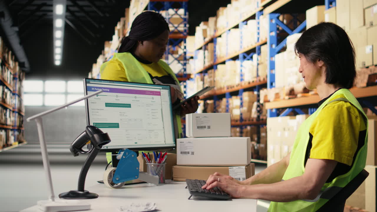 Vertical Video Team of workers fulfilling warehouse supply and demand operations