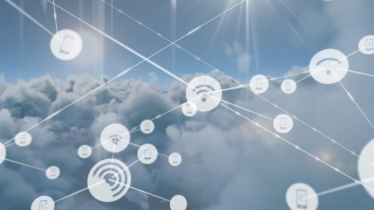 구름 위의 아이콘으로 연결 네트워크의 애니메이션